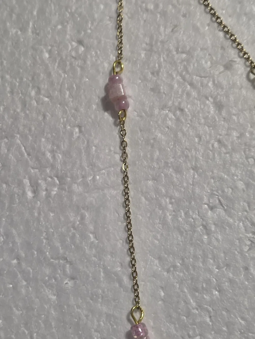 Handcrafted Gold Chain Station Necklace with Light Pink Bead Accents